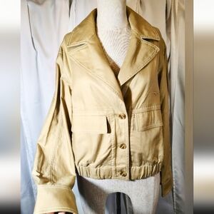 Banana Republic Crop Bomber Jacket,Women Brown, Pckts, BttnUp, Spread Collar, XS